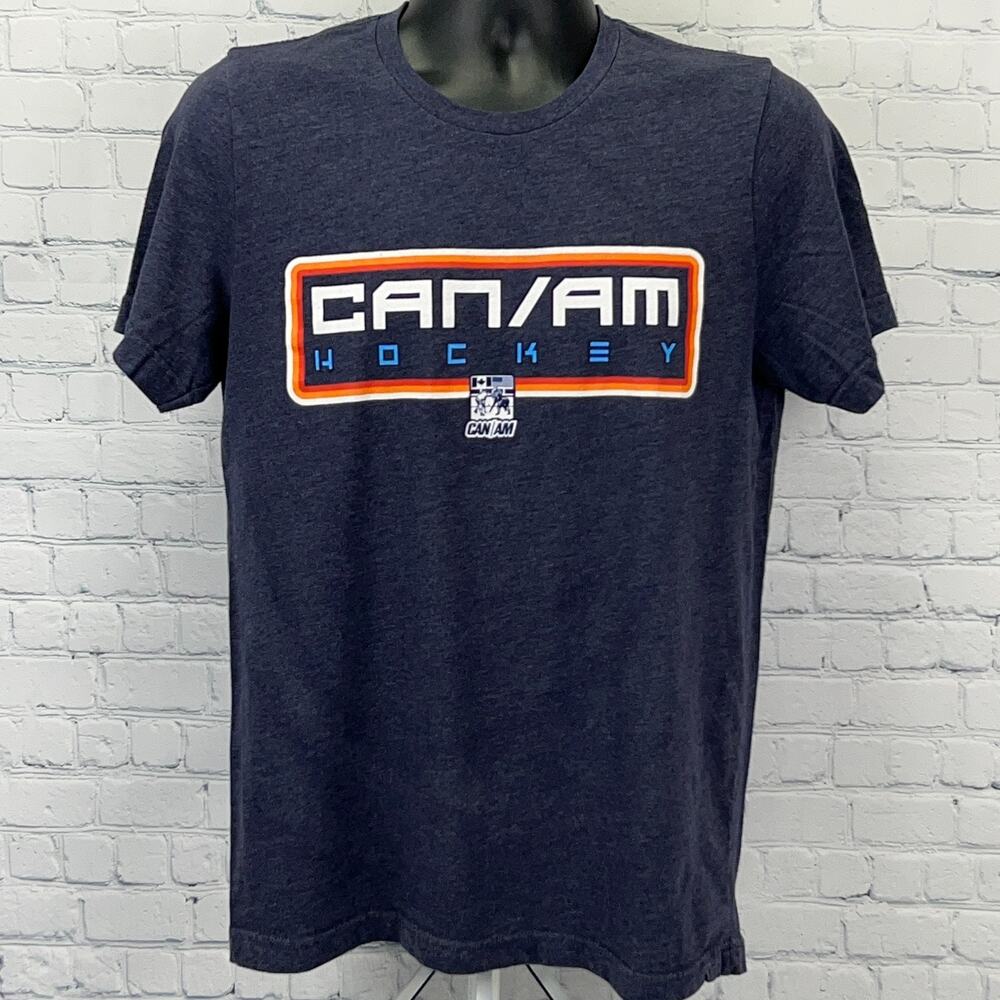 CAN/AM Hockey T Shirt Unisex M Medium Blue Canadian American Short Sleeve Tee